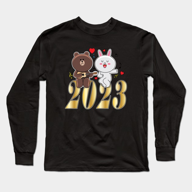 Brown Bear Cony Bunny Rabbit New Year 2023 Long Sleeve T-Shirt by ArticArtac